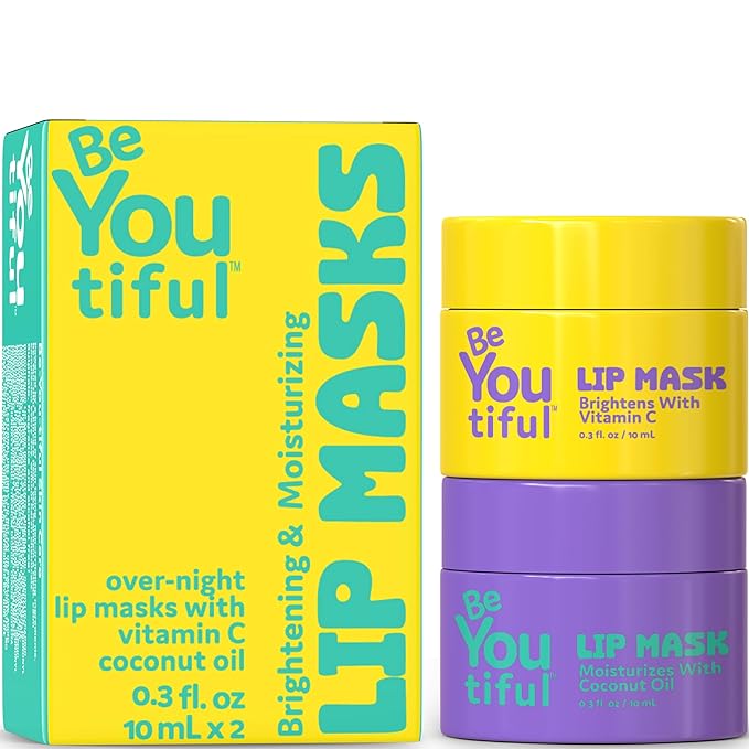 Lip Masks Set by BeYOUtiful, Hydrating Lip Balm Treatment for Dry, Chapped Lips, Lip Gloss for Girls and Boys, Skin Care for Teens, 2pc, 0.3oz Each