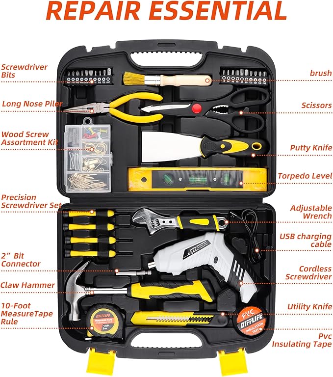 136 Piece Tool Set,General Household Hand Tool Kit with Plastic Toolbox Storage Case-136 Pieceā¦