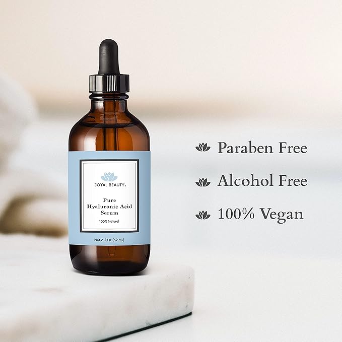 JOYAL BEAUTY Hyaluronic Acid Serum for Face Lips Eyes. 100% Pure Anti-Aging Serum for Skin Care. 2 Types of Hyaluronic Acid with High & Low Molecular Weight to Maximize Absorption and Hydration