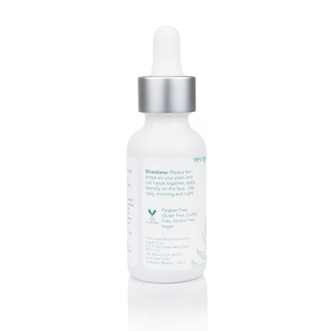 Sea-el Hyaluronic Acid & Vitamin C Facial Serum Drops Firming Hydration & Glow Anti Aging Face Moisturizer - Daily Wrinkle Diminishing Skin Care for Women & Men, Vegan - 1 Fl Oz