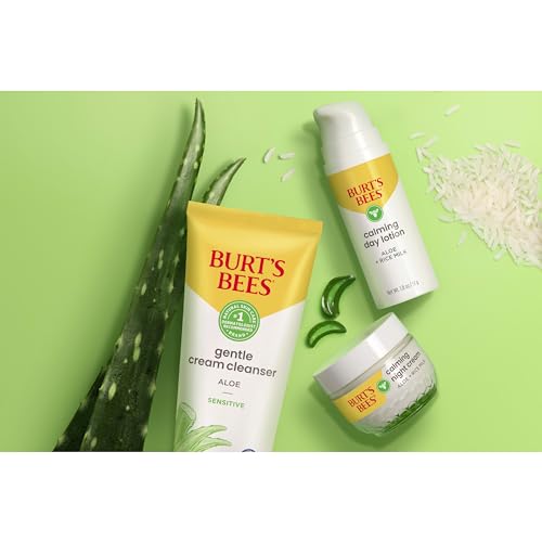 Burt's Bees Back To School Dorm Essentials, Calming Night Cream, With Aloe and Rice Milk, Face Moisturizer For Sensitive Skin, 98.8 Percent Natural Origin, 1.8 oz. Tub