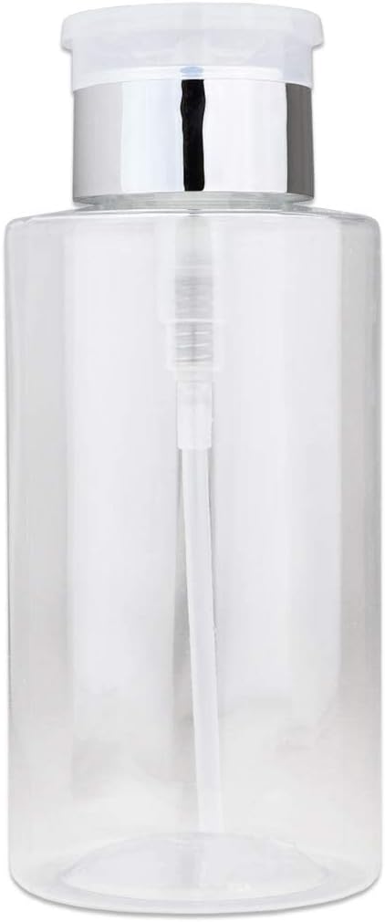 10oz Silver Push-Down Dispenser Bottle - 1 Bottle - Empty Refillable Pump Bottle for Nail Polish Remover Liquid Lotion Cream