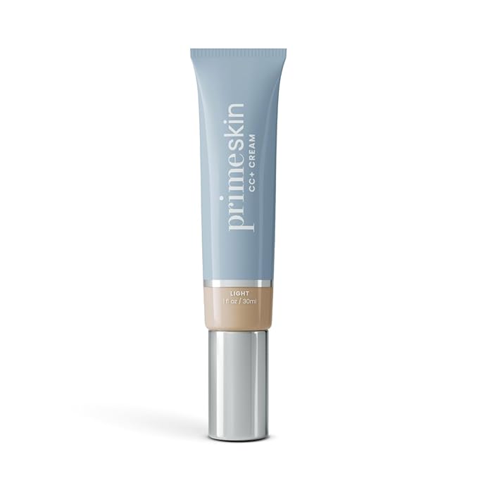 PrimeSkin CC+ Cream for Mature Women – Lightweight Liquid-to-Powder Foundation – Blurs Pores & Covers Age Spots – Crease-Free, Hydrating & Soft-Matte Finish for Sensitive Skin (Light)