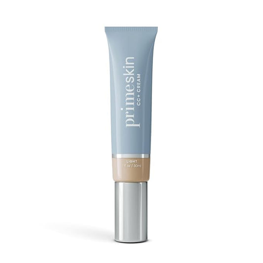 PrimeSkin CC+ Cream for Mature Women – Lightweight Liquid-to-Powder Foundation – Blurs Pores & Covers Age Spots – Crease-Free, Hydrating & Soft-Matte Finish for Sensitive Skin (Light)