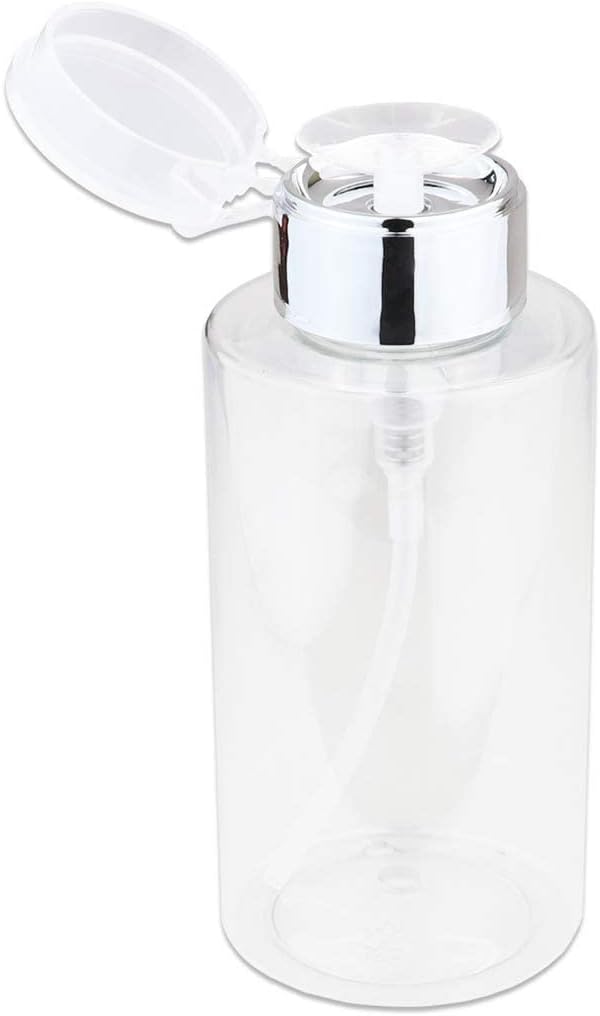 10oz Silver Push-Down Dispenser Bottle - 1 Bottle - Empty Refillable Pump Bottle for Nail Polish Remover Liquid Lotion Cream