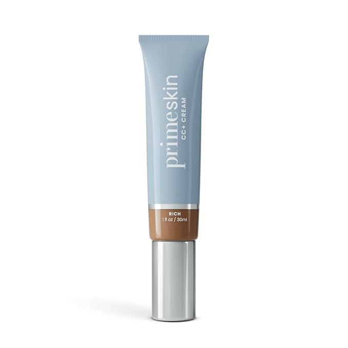 PrimeSkin CC+ Cream for Mature Women – Lightweight Liquid-to-Powder Foundation – Blurs Pores & Covers Age Spots – Crease-Free, Hydrating & Soft-Matte Finish for Sensitive Skin (Rich)