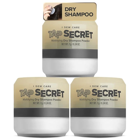 I DEW CARE Tap Secret Dry Shampoo Powder with Biotin - Tap Secret Original Trio set | Strengthening & Volumizing, Powder Type, Refillable, Travel size, Non-aerosol, Brunette 0.24 Oz x 3ea