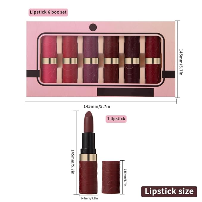 6 Pcs Nude Pink Dark Red Purple Wine Red Plum Matte Lipstick Set for Women Long Lasting Waterproof Moisturizing Lipsticks for Older Women 24 Hours Lip Stick Lip Stain Makeup Gift Kit,Lip Makeup Vegan