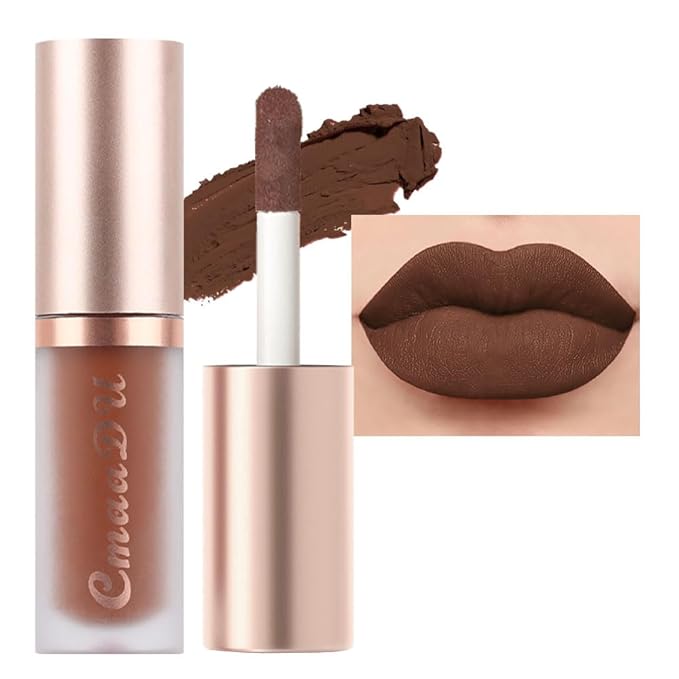 evpct 1Pcs Dark Brown Matte Liquid Lipstick Lip Gloss Glossy Set for Black Women 24 Hour Silky Velvet Lipstick labiales matte larga duracion mate 24 horas originales 04#