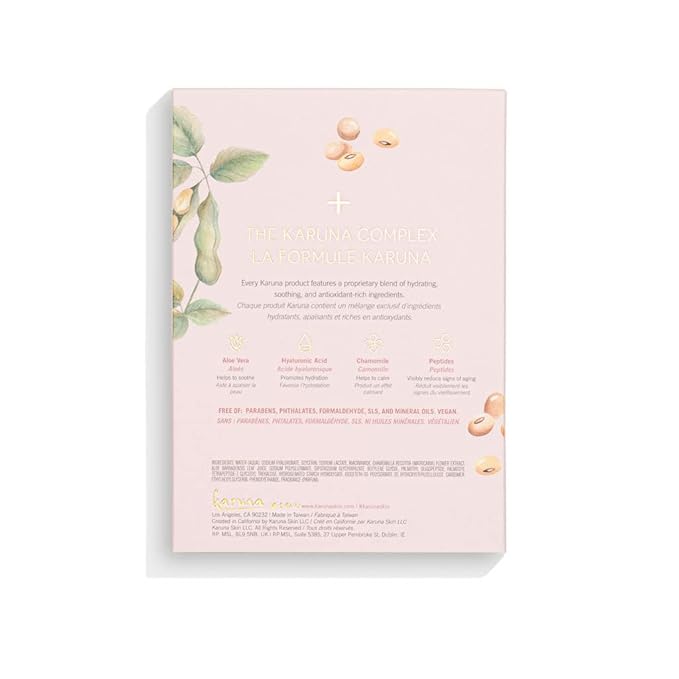 Karuna Hydrating+ Sheet Masks for Well-Moisturized & Hydrated Skin, Glow-Enhancing Face Masks Skin Care Products, Hydrating Facial Masks with Natto, Niacinamide & Sodium Lactate, 4 Sheets
