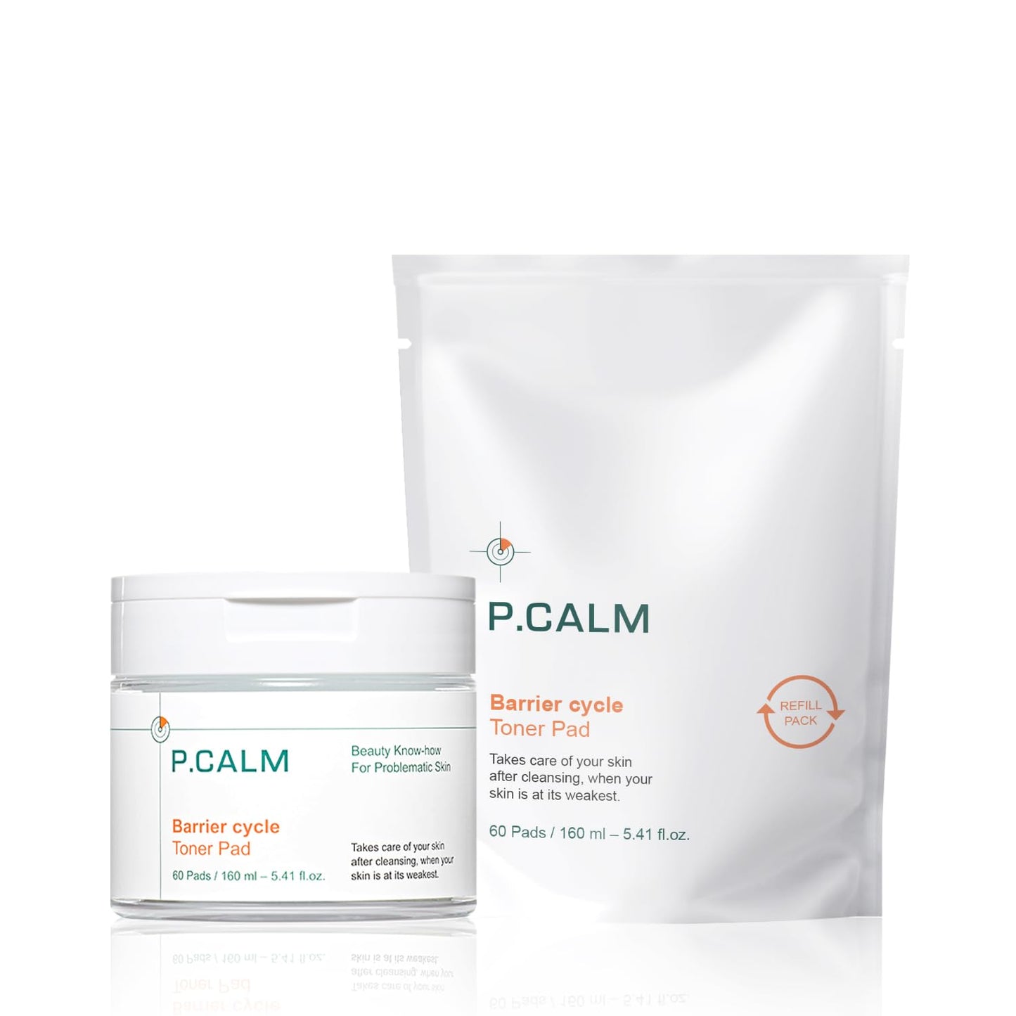 P.CALM Barrier Cycle Toner Pad – 60 Pads with Centella Asiatica & Papaya Extract for Soothing, Moisturizing & Exfoliating, Korean Vegan Facial Toners Pads for Sensitive Skin (160ml / 5.41 fl.oz)