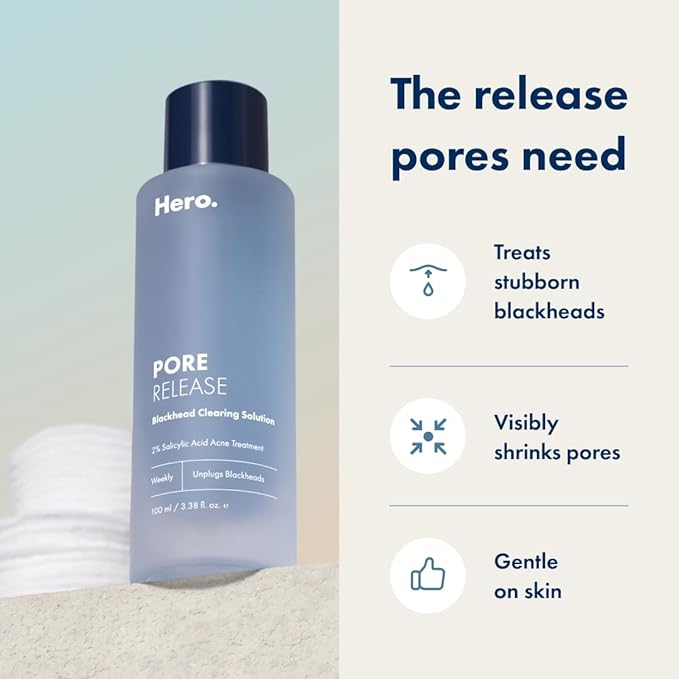 Hero Cosmetics Pore Release Blackhead Clearing Solution, Exfoliating 2% Salicylic Acid Toner Featuring AHA and PHA, Blackhead Remover Toner, 100 ml