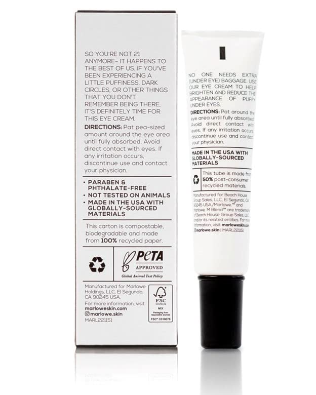 MARLOWE. No. 127 Mens Eye Cream with Vitamin C, Caffeine and Moisturizing Squalane for Puffiness, Wrinkles & Dark Circles, Targeted Under Eye Skin Care, 0.5 FL Oz