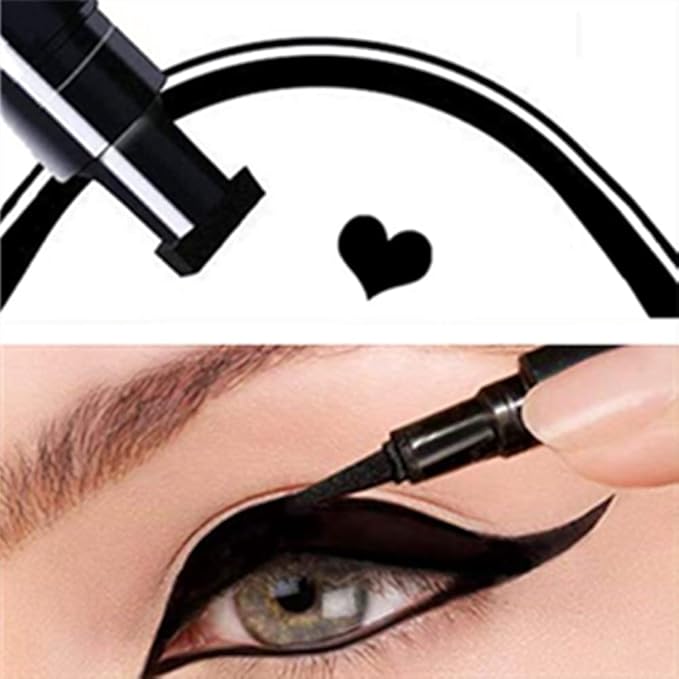 Go Ho Black Liquid Eyeliner Stamp,Heart Stamp Eyeliner Makeup,Heart Gifts,Double-seal Waterproof Eyeliner Pen,Long-lasting Smudge-proof Eye Liner Makeup Tools,1 PC