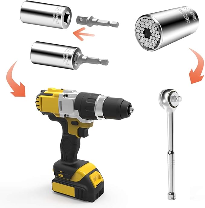 Universal Socket, Self-adjusting Socket Fits Standard 3/8'' - 1-1/16'' Metric 9mm-27mm, Adapter Socket for Wrench Ratchet & Power Drill, Tools Gifts for Men Him Husband Dad Father DIY Handyman Women