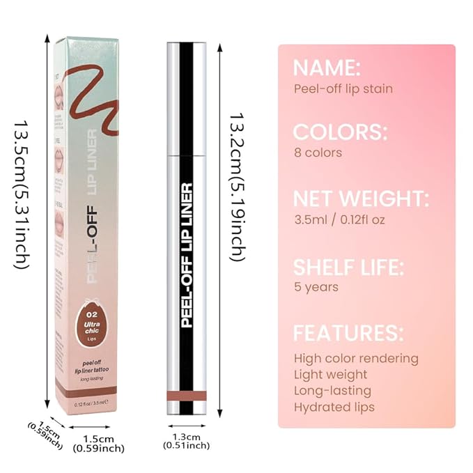 Matte Lip Gloss Stain-Peel Off Lip Liner Tattoo, Brown Peel-Off Lip Tint，Long Lasting Peel Off Lip Stain, Waterproof Transfer-proof Lip Mask Lip Liner Peel Off Lip Gloss,Stayn Lip Makeup.02#