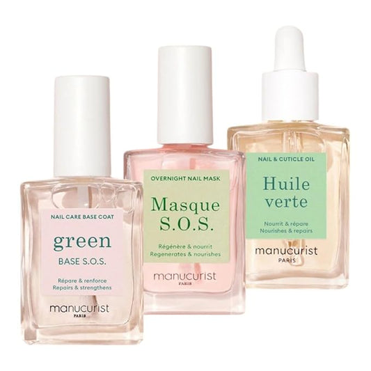Manucurist Rescue Kit - Nail Care Kit - Nail Repair for Damaged Nails : 1 Strengthening Base Coat, 1 Night Mask for Nails, 1 Nail Cuticle Oil - Nail Strengthener For Damaged Nails - Nail Growth