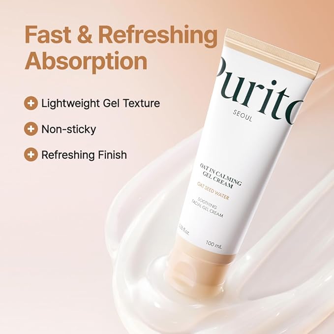 PURITO Post-Acne Moisturizer, Recovery & Glow Boost, Silicone-Free, Non-Comedogenic, Vegan, Korean Skincare, Oat In Calming Gel Cream, 3.38 fl oz / 100ml