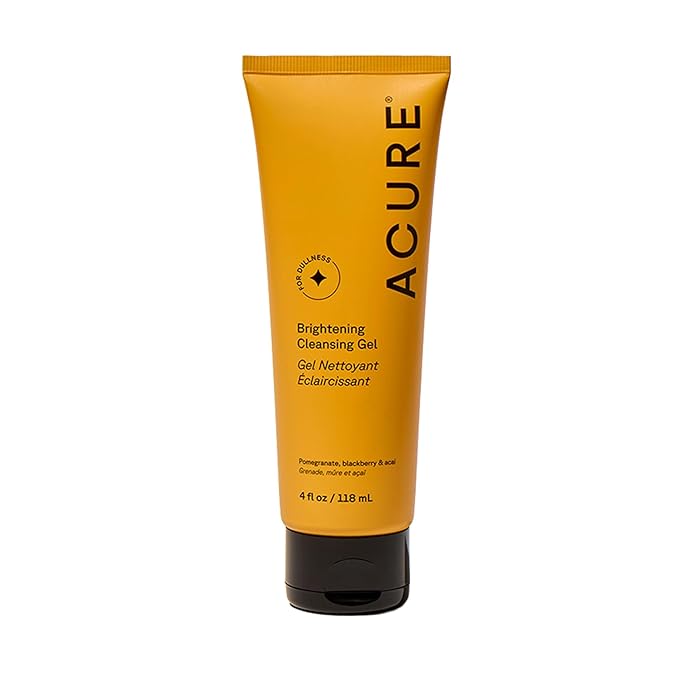 Acure Brightening Cleansing Gel - Vegan Face Scrub, Gentle Facial Cleanser for Radiant Skin with Pomegranate, Blackberry & Acai Infused, Antioxidant-Rich Formula for All Skin Types - 4 fl oz
