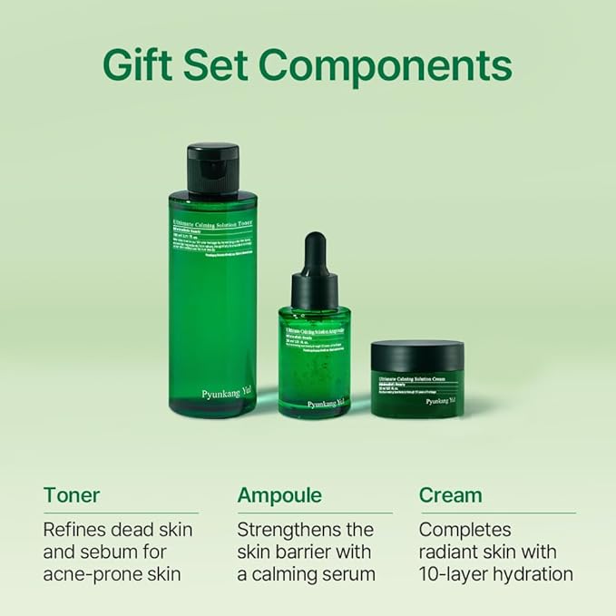 Pyunkang Yul PKY Ultimate Line Skincare Set, Mother's day gift for mom, Calming Solution Toner, Ampoule & Cream, Traditional Korean-Style Packaging, Zero-Irritation (3-item set)