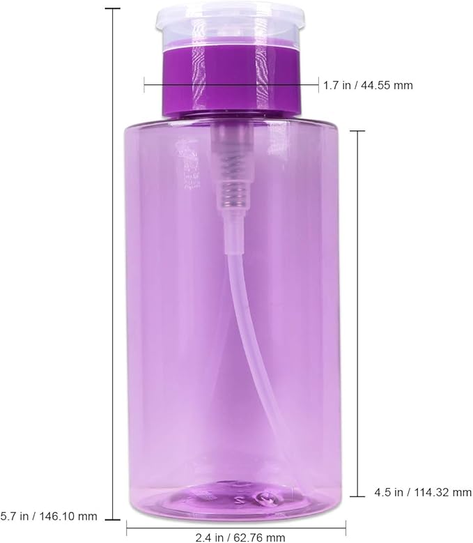 10oz Purple Push Down Pump Dispenser Empty Refillerble Bottle with Flip Top Cap - for Nail Polish, Travel, Cosmetics Packaging