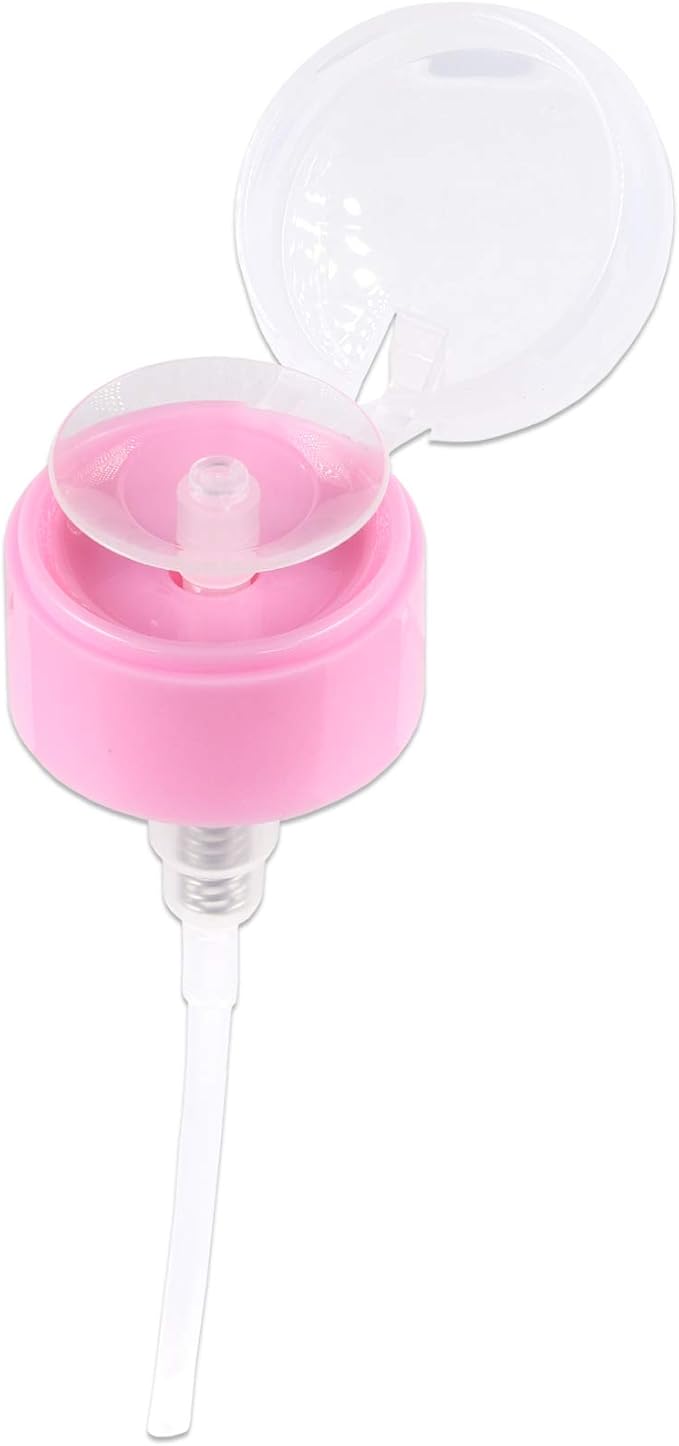 7oz Pink with Word Imprint Push Down Pump Dispenser Empty Refillerable Bottle with Flip Top Cap - for Nail Polish, Travel, Cosmetics Packaging