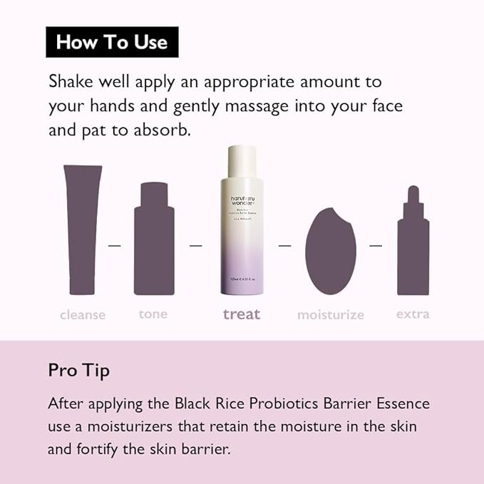 haruharu wonder Black Rice Probiotics Barrier Essence 4.05 fl. oz., Essence Toner to Strengthen Skin Barrier with Ceramides, Fermented Ingredients, Soothing, Moisturizing, Plumping, White