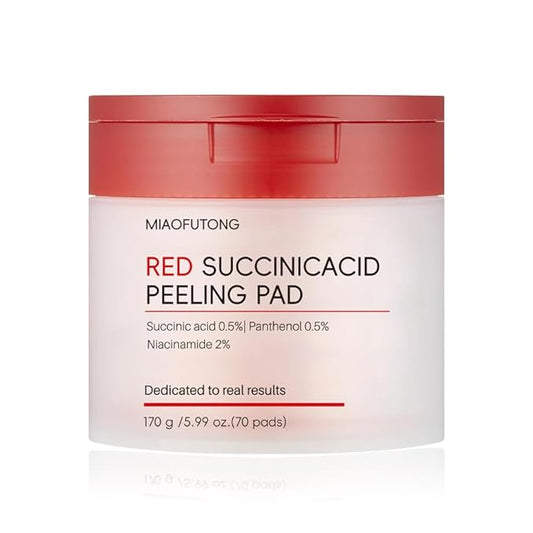 Facial Peeling Pads with Succinic Acid, Niacinamide, AHA, BHA, Panthenol for Breakout-Prone Skin, Red (70p, Succinic Acid)