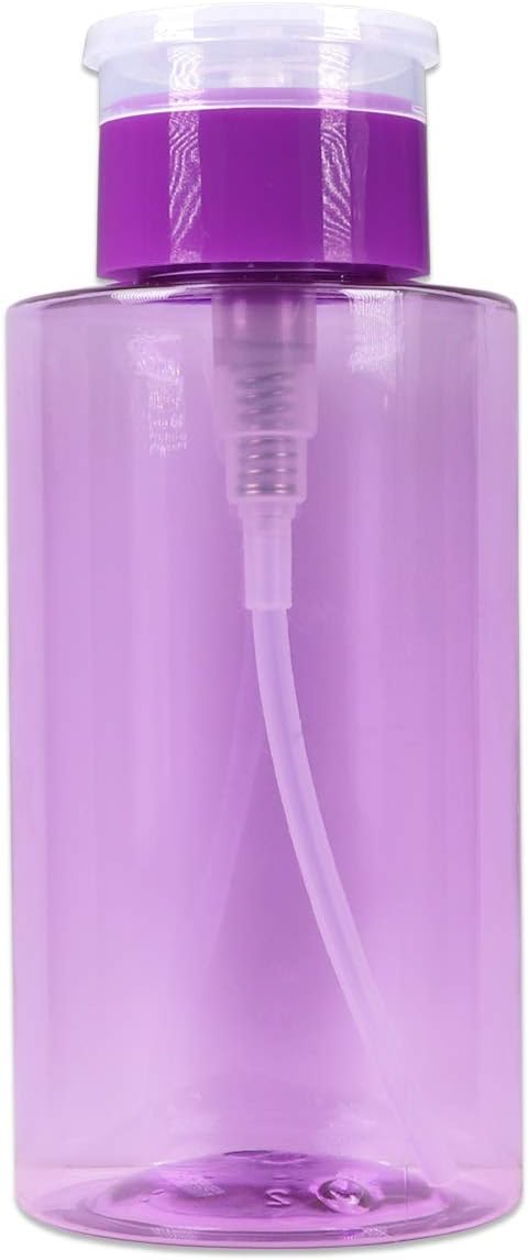 10oz Purple Push Down Pump Dispenser Empty Refillerble Bottle with Flip Top Cap - for Nail Polish, Travel, Cosmetics Packaging