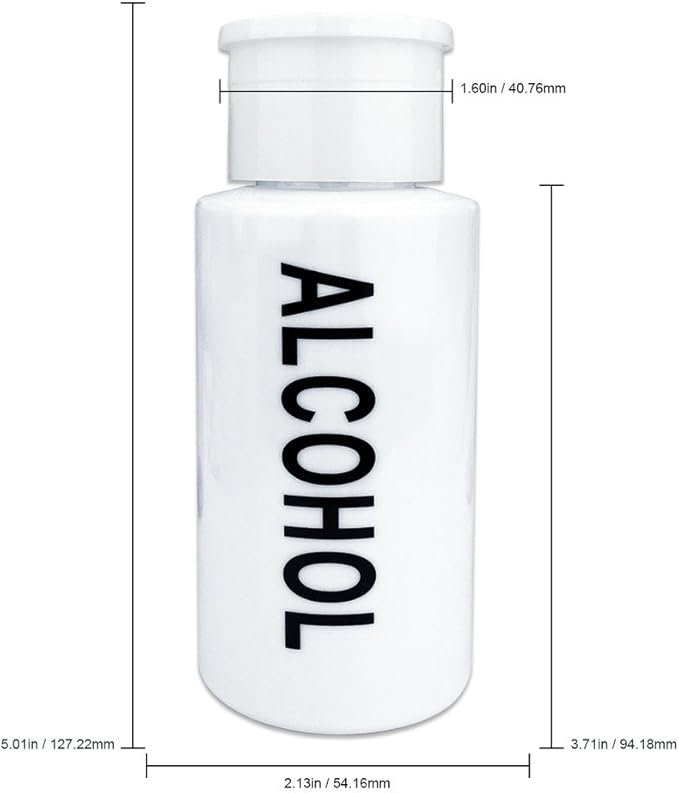 7oz White with Word Imprint Push Down Pump Dispenser Empty Refillerable Bottle with Flip Top Cap - for Nail Polish, Travel, Cosmetics Packaging