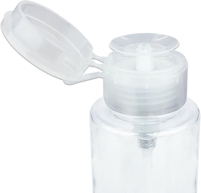 7oz Clear Push Down Pump Dispenser Empty Refillerble Bottle with Flip Top Cap - for Nail Polish, Travel, Cosmetics Packaging