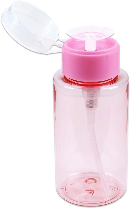 7oz Pink Push Down Pump Dispenser Empty Refillerble Bottle with Flip Top Cap - for Nail Polish, Travel, Cosmetics Packaging