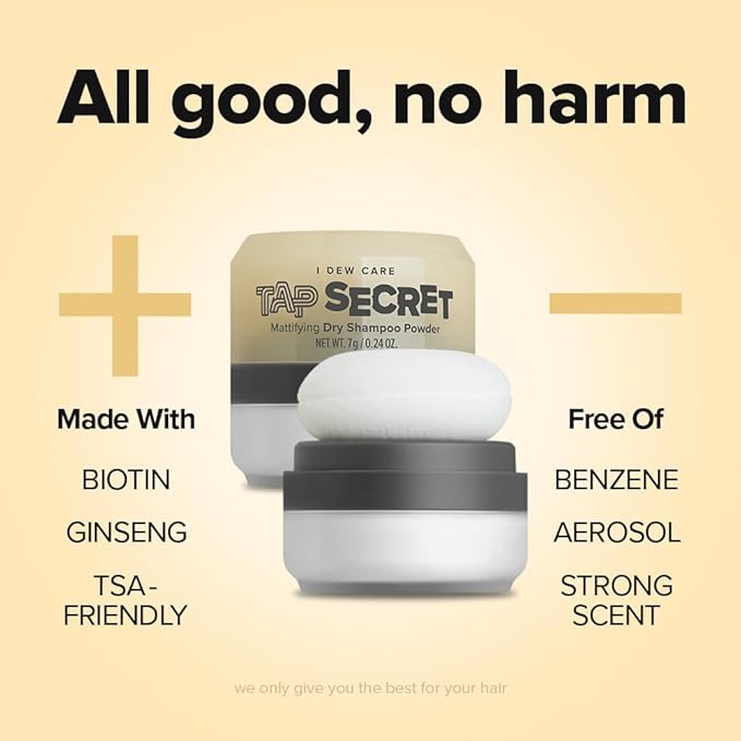 I DEW CARE Tap Secret Dry Shampoo Powder with Biotin Refill - Tap Secret Original | Strengthening & Volumizing, Powder Type, Refillable, Travel size, Non-aerosol, Brunette, Korean Ginseng, 0.24 Oz