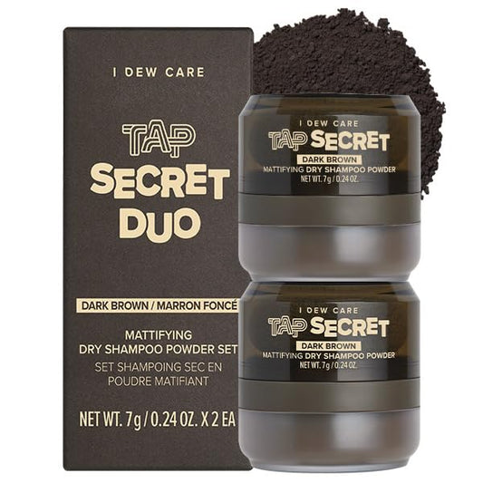 I DEW CARE Tap Secret Dry Shampoo Powder with Biotin - Tap Secret Dark Brown Duo Set | Strengthening & Volumizing, Refillable, Travel size, Non-aerosol, Brunette, Korean Ginseng, 0.24 Oz * 2ea