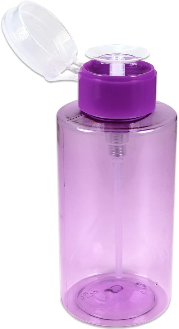 10oz Purple Push Down Pump Dispenser Empty Refillerble Bottle with Flip Top Cap - for Nail Polish, Travel, Cosmetics Packaging