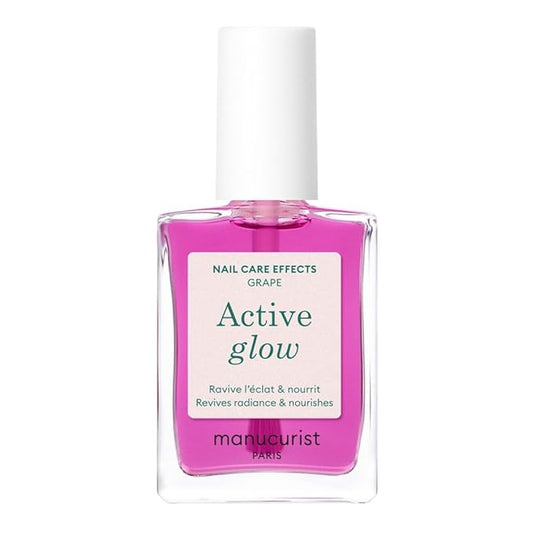 Manucurist Active Glow Grape All-in-One Perfecter Nail Polish & Care - No Lamp - Vegan & Made in France Ultra-Glowy Lilac Mirror-Like Shine - Nail Concealer & Care - Plant-Based Ingredients
