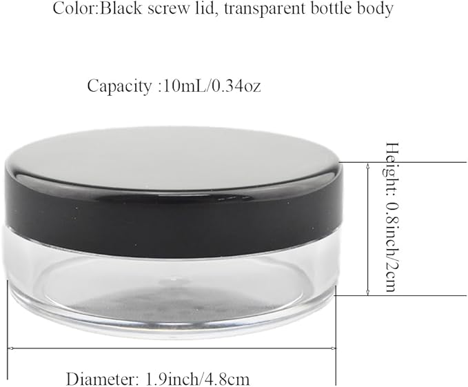 HAHIYO 1Pcs 10ml/0.34oz Plastic Empty Travel Compact Case Makeup Cosmetic Jar Refillable Powder Box No Leak Powder Holder with Rotatable Sifter and Black Screw Lid