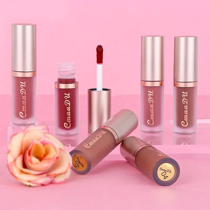 evpct 1Pcs Dark Brown Matte Liquid Lipstick Lip Gloss Glossy Set for Black Women 24 Hour Silky Velvet Lipstick labiales matte larga duracion mate 24 horas originales 04#