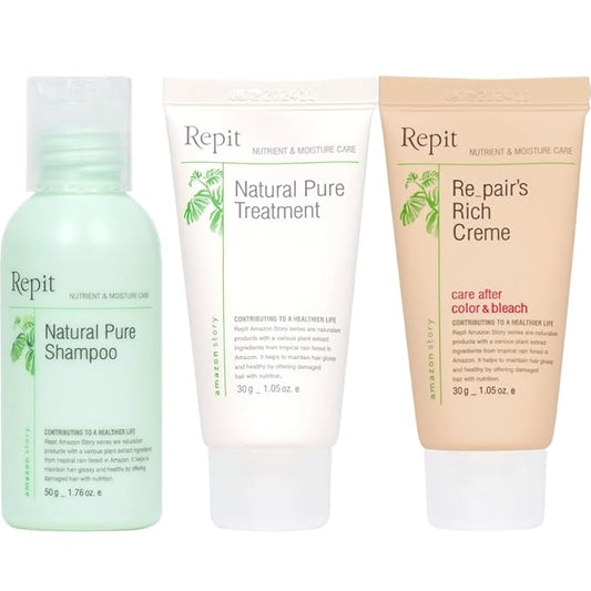 Repit Travel Size Nature Shampoo, Treatment & Rich Cream Contains Sacha Inchi, Omega 3,6,9 for All Hair Types, Restore Dry and Damaged Hair - Sulfate, Paraben, Cruelty Free |RepitUSA