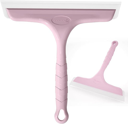 Shower Squeegee for Glass Doors, Bathroom Squeegee for Shower, Mini Window Squeegee, Home Bathroom Silicone Cleaner Tool, Suitable for Bathroom, Kitchen, Tile, Mirror, Car Glass, 8in Rose Pink