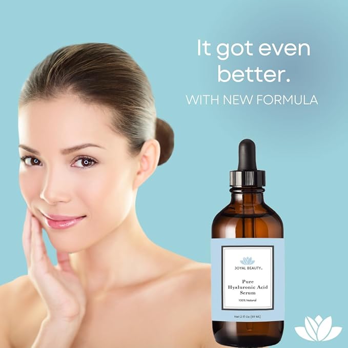 JOYAL BEAUTY Hyaluronic Acid Serum for Face Lips Eyes. 100% Pure Anti-Aging Serum for Skin Care. 2 Types of Hyaluronic Acid with High & Low Molecular Weight to Maximize Absorption and Hydration