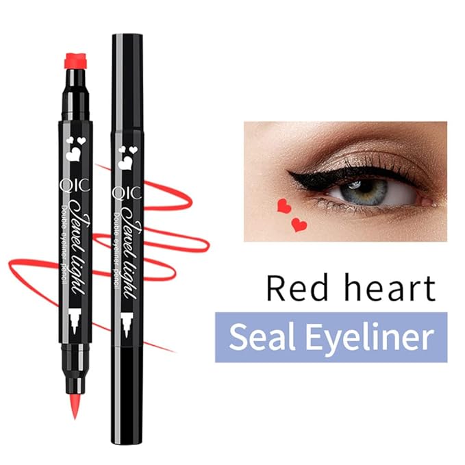 Go Ho Red Liquid Eyeliner Stamp,Heart Stamp Eyeliner Red Makeup,Halloween Costumes Makeup,Double-Seal Waterproof Eyeliner Pen,Long-lasting Smudge-proof Eye Liner Makeup Tools,1 PC