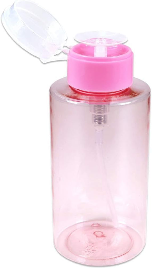 10oz Pink Push Down Pump Dispenser Empty Refillerble Bottle with Flip Top Cap - for Nail Polish, Travel, Cosmetics Packaging