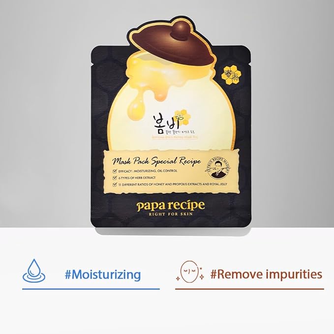 Papa Recipe Bombee Black Honey Mask 10 Pack – Charcoal & Propolis Sheet Mask for Pore Care and Hydration – Korean Skincare
