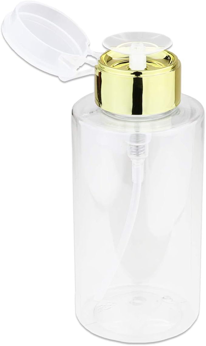 10oz Gold Push-Down Dispenser Bottle - 1 Bottle - Empty Refillable Pump Bottle for Nail Polish Remover