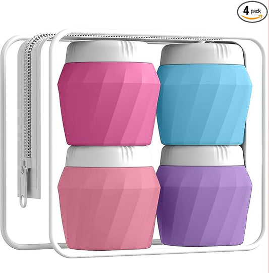 Travel Containers for Toiletries, Premium Silicone Cosmetic Cream Jars, TSA Approved Leak-Proof Refillable Travel Size Toiletries with Clear Bag for Cosmetic Face Body Cream (Vibrant, 1.7OZ)