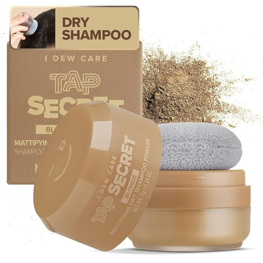 I DEW CARE Tap Secret Dry Shampoo Powder with Biotin - Tap Secret Blonde | Strengthening & Volumizing, Powder Type, Refillable, Travel size, Non-aerosol, Brunette, Korean Ginseng 0.24 Oz