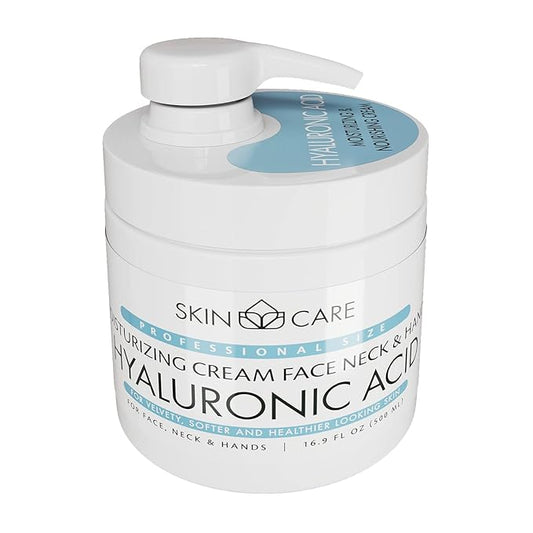 Skin Care Hyaluronic Acid 3-in-1 Moisturizer Face Cream, Neck and Hands - Treatment for Crepey Texture, Wrinkles and Sagging - Daily Lotion for All Skin Types - 16.9 fl. oz.