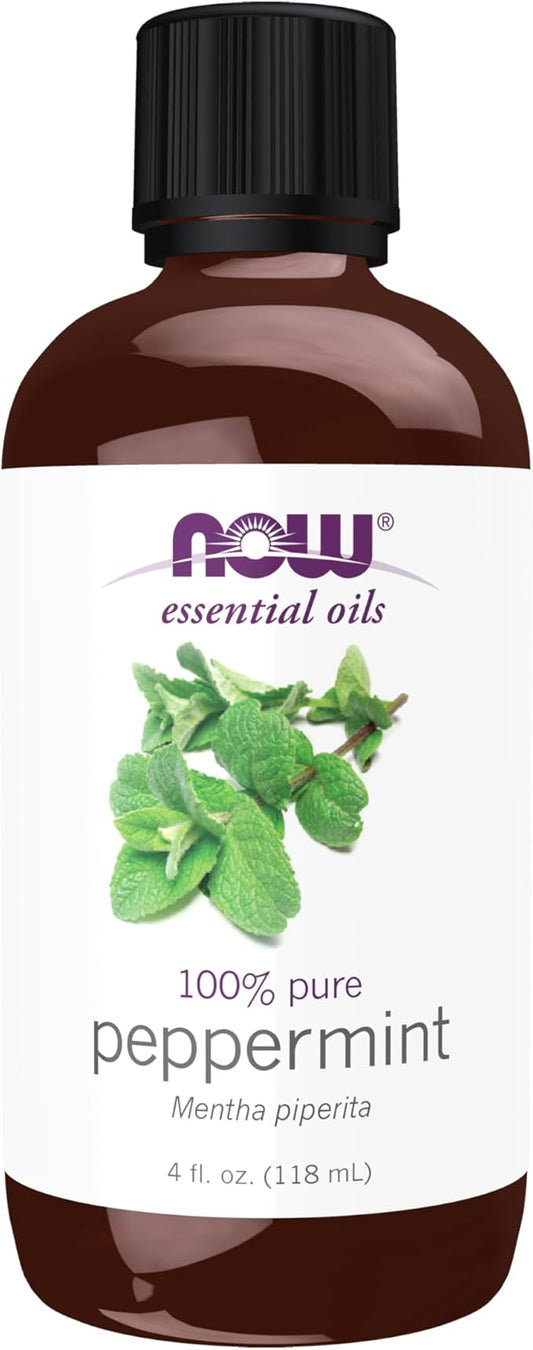 NOW Essential Oils, Peppermint Oil, Invigorating Aromatherapy Scent, Steam Distilled, 100% Pure, Vegan, Child Resistant Cap, 4-Ounce