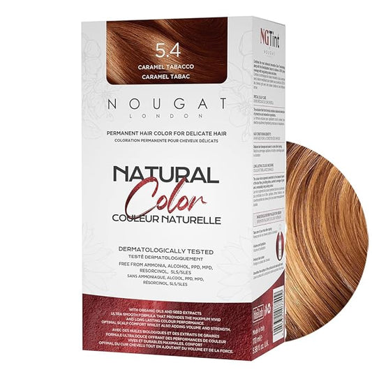 NOUGAT Caramel Tabacco Natural Permanent Hair Color Kit,Dermatologically Tested, Ammonia & Alcohol Free, 100% Grey Coverage, Hair Mask & Essence included, Long Lasting